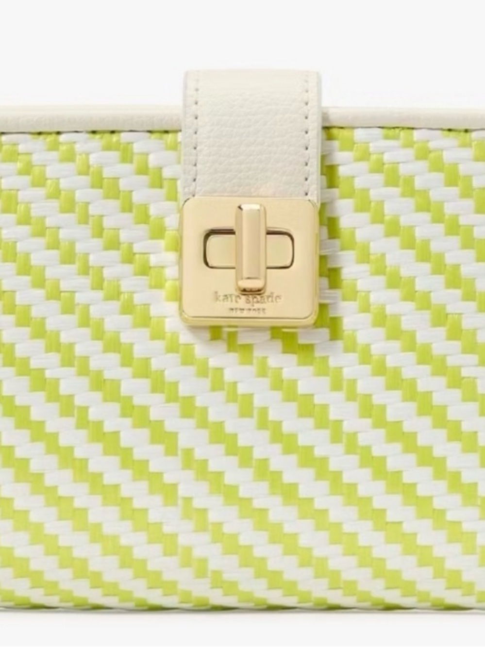 kate spade Lime & White Woven Turn-Lock Clutch